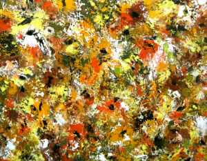 Carry van Delft - autumn, flowers, bloemen, orange, oranje, wit, abstract, large, painting