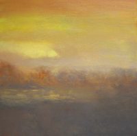 sunset, landscape, brown, yellow, mysterious, sky,  painting, art, carryvandelft
