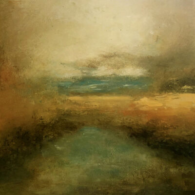 Schilderij | Painting | 20 x 20 cm | blauw met geel en bruin | A Moment Remembered | Carry van Delft