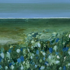 Schilderij | Painting | 20 x 20 | blauw en groen | Bleu Confluance | Carry van Delft