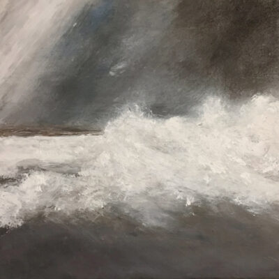 painting, storm, coast, bad weather, waves, art.
