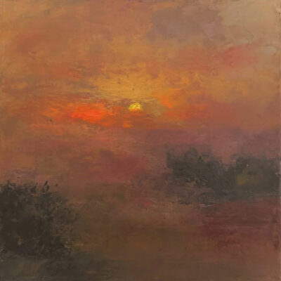 Schilderij | Painting | 20 x 20 cm | azuurblauw, oranje en pink | Carry van Delft