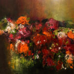 Schilderij | Painting | 40 x 40 cm | rood roze en oranje | Flores Abundancia | Carry van Delft