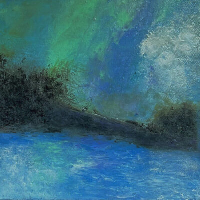 Schilderij | Painting | 20 x 20 cm | blauw, azuur en bruin | Carry van Delft