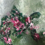 Schilderij | Painting | 20 x 20 | rose en groen | Message en Fleurs | Carry van Delft