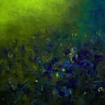 Schilderij | Painting | 50 x 50 cm | blauw paars en groen | Mysterious Iris Scene | Carry van Delft