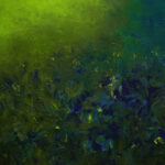 Schilderij | Painting | 50 x 50 cm | blauw paars en groen | Mysterious Iris Scene | Carry van Delft