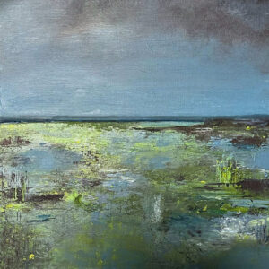 Schilderij | Painting | 30 x 30 | blauw en groen | Silence of the Wertlands| Carry van Delft