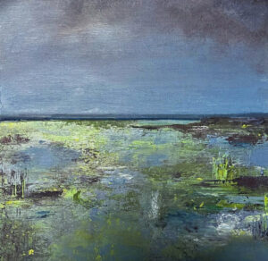 Schilderij | Painting | 30 x 30 | blauw en groen | Silence of the Wetlands| Carry van Delft
