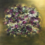 Schilderij | Painting | 50 x 50 cm | rose met wit en geelgoud | Tale of a Bridal bouquet | Carry van Delft