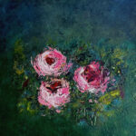 Schilderij | Painting | 30 x 30 | rose groen en blauw | The meaning behind 3 roses | Carry van Delft