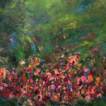 Schilderij | Painting | 130 x 110 XXL | rood roze groen en blauw | Wild Flower field | Carry van Delft