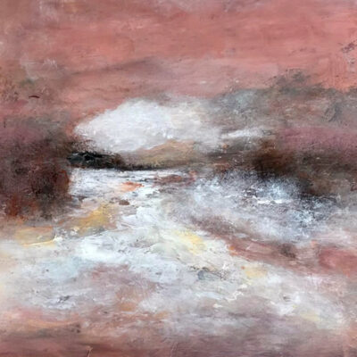Schilderij | Painting | 40 x 40 | pink, rose, white grey | Winter Evening Blush | Carry van Delft