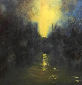 Schilderij | Painting | 50 x 50 cm | geel, dblauw | Carry van Delft