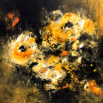 yuellow, flowers, bloemen, abstract, black, yellow, schilderij.