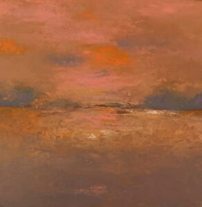 Schilderij | Painting | 20 x 20 cm | azuurblauw, oranje en pink | Carry van Delft