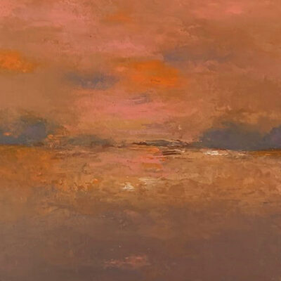 Schilderij | Painting | 20 x 20 cm | azuurblauw, oranje en pink | Carry van Delft