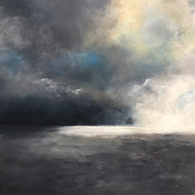 Schilderij | Painting | 50 x 50 cm | grijs zwart wit en blauw | A Magic Atmosphere | Carry van Delft