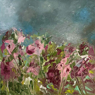 Schilderij | Painting | 20 x 20 | blauw en rose | First promise of Spring | Carry van Delft