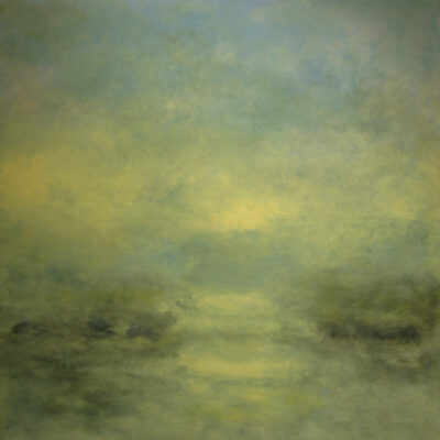 Schilderij | Painting | 80 x 80 | Azuurblauw met Geel | Vague Memories 1 | Carry van Delft